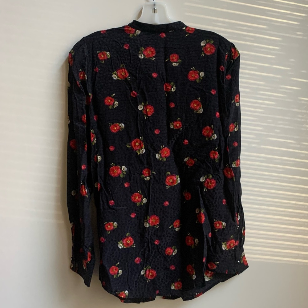 The Kooples English Flower Long Sleeve Jacquard Silk Blend Shirt - Picture 6 of 6